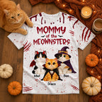 Horror Theme Mommy Daddy Of The Meownsters Cats - Personalized Shirt - Halloween Gift For Cat Lovers