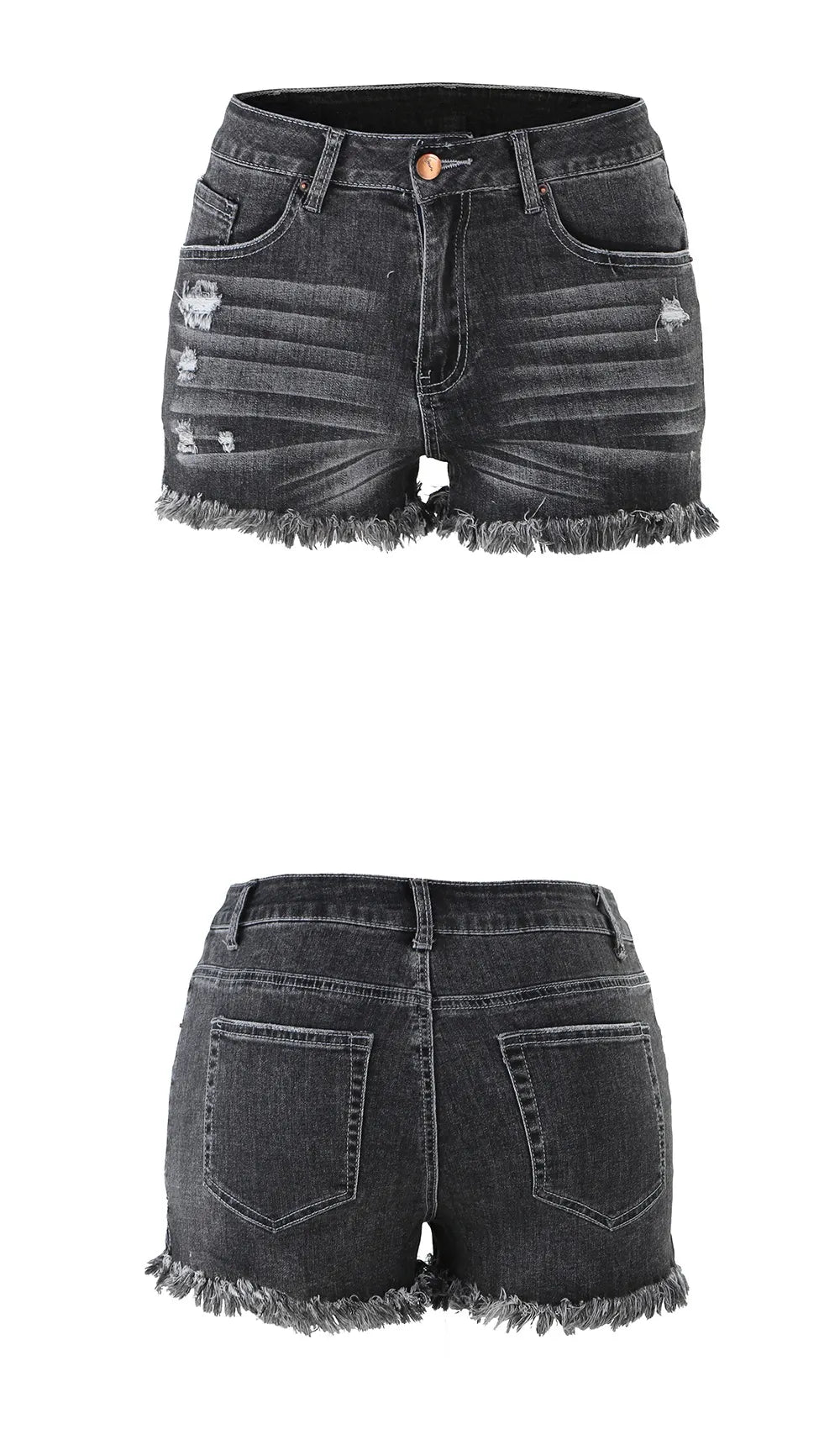 Denim Shorts With Slits And Tassels At The Hem