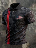 Men's Retro Patriotic Color-Block Short-Sleeve Polo Shirt
