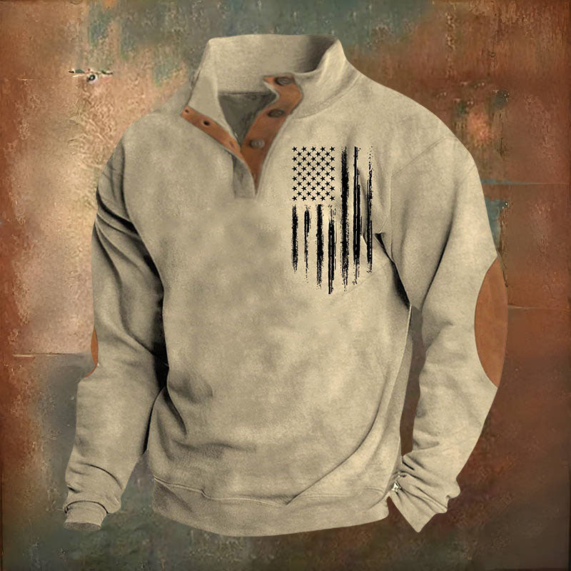 Men's Oversized Sweatshirt Long Sleeve Stand Collar Button Pullover