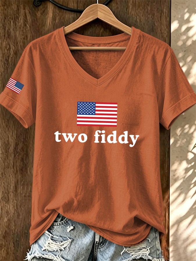 Women's Casual Two Fiddy Print Short-Sleeve T-Shirt