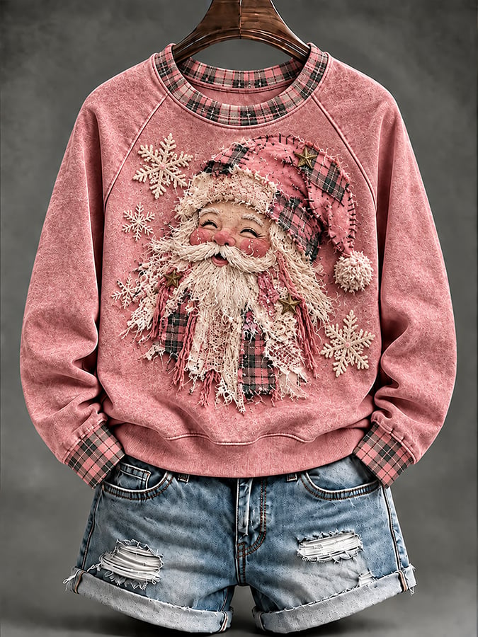 Damen-Sweatshirt mit rosa Weihnachtsmann-Print