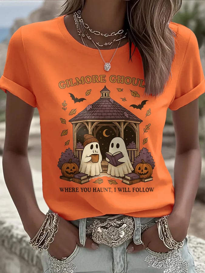 Women's Halloween Printed Round Neck T-Shirt