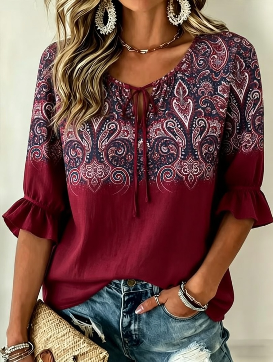 Women's Vintage Flowers Print Patchwork Casual Shirt