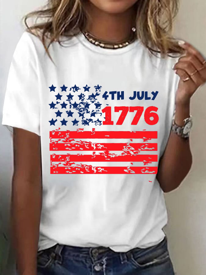 Women's Independence Day Print Round Neck T-shirt