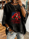 Women'S Vintage Distressed Washed Remembrance Day Oversized T-Shirt