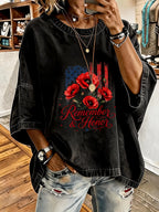 Women'S Vintage Distressed Washed Remembrance Day Oversized T-Shirt