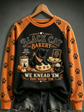Women'S Spooky Black Cat Bakery Print Sweatshirt