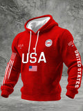 Men's Waffle American Flag Print Hooded Casual Sports Sweatshirt
