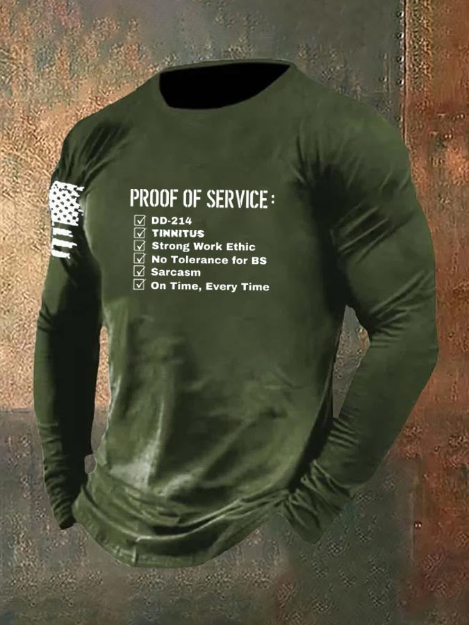 Men's Proof Of Service  Pattern Long Sleeve 100% Cotton T-Shirt
