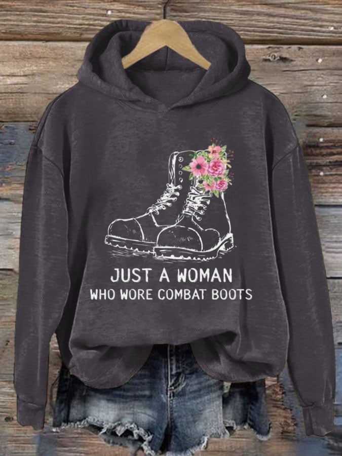 Women's  Just A Woman Who Wore Combat Boots Print Casual Hoodie