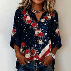 Women's Casual American 250th Anniversary Floral Cotton Linen Top