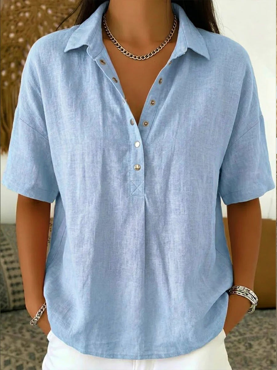 Women's Cotton And Line Collared Shirt
