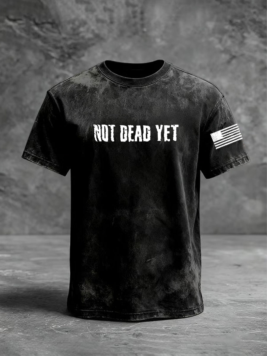 Not Dead Yet Pattern Washed Distressed Crew Neck 100% Cototon T-Shirt
