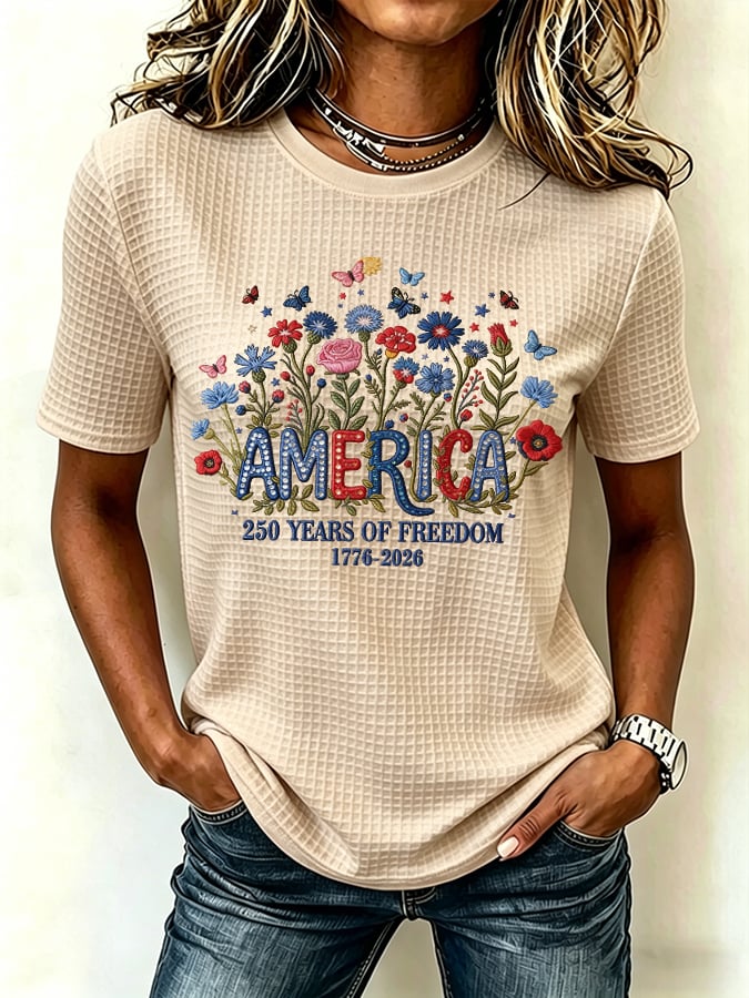 Women's casual retro American 250th Waffle T-shirt