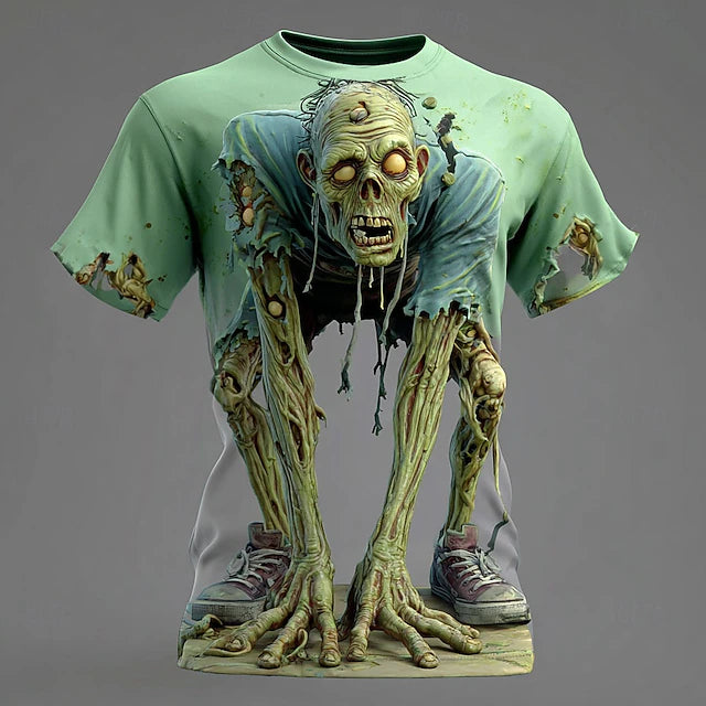 Halloween Men's Optical Illusion Zombies Horror Shirt Button Up Shirt short sleeve Dark Punk Gothic Style Outdoor Holiday Summer Spring Turndown 3D Print Collared Shirts Blue Purple Green