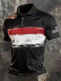 Men's Retro Patriotic Color-Block Short-Sleeve Polo Shirt
