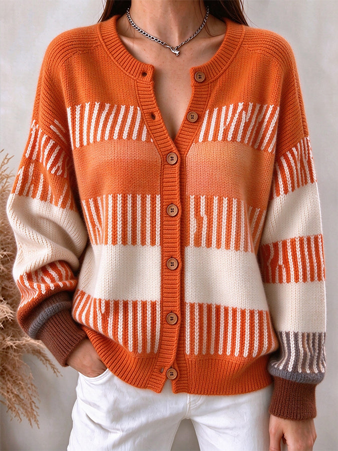 Women'S Color Blocking Retro Cardigan