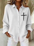 Women's Faith Over Fear Print Casual Cotton Linen Shirt