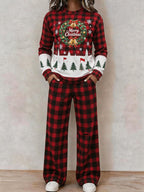 Women's Casual Waffle-Knit Printed Top and Pants Set
