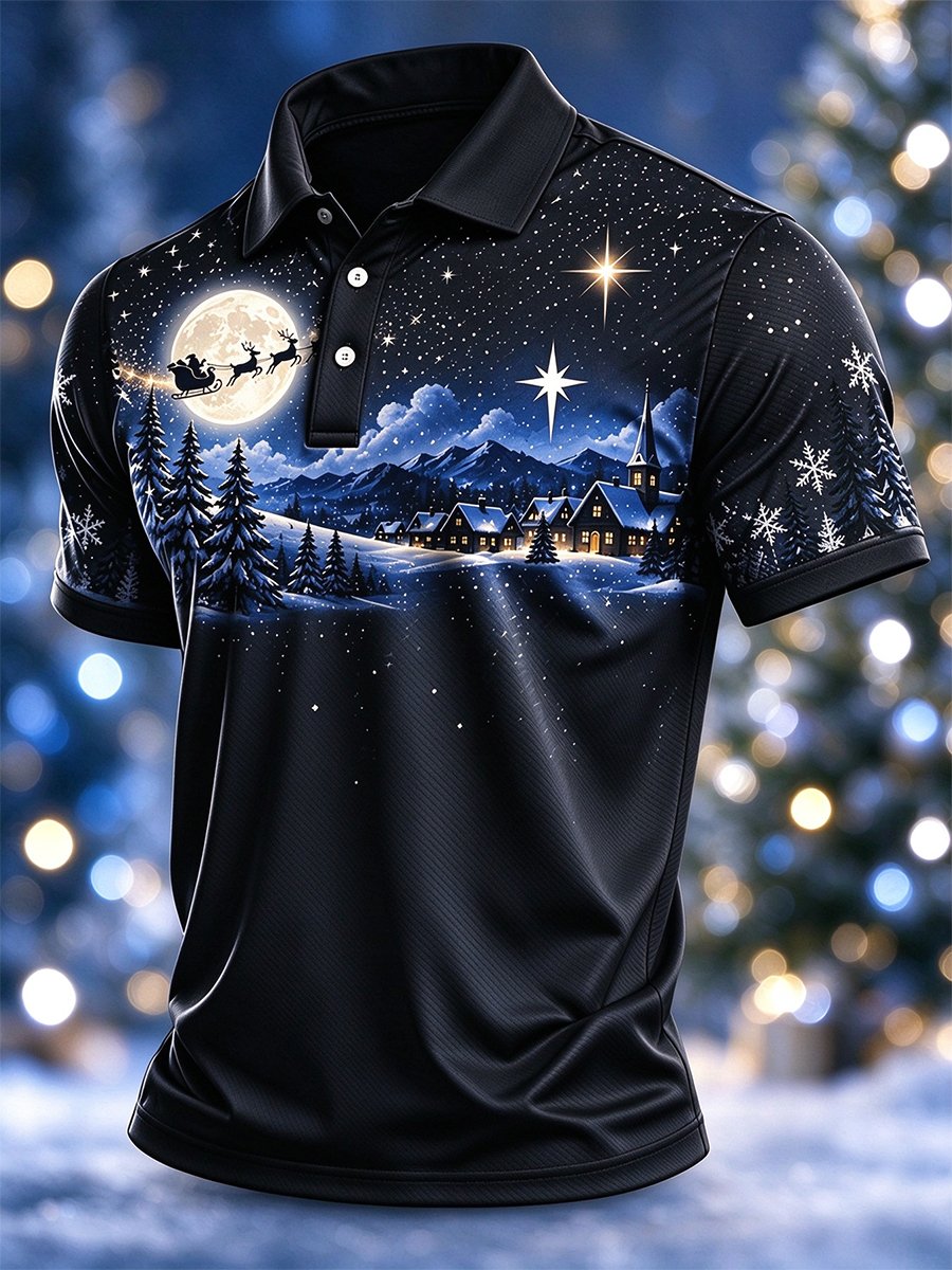 Lässiges Herren-Weihnachts-Polohemd mit kurzen Ärmeln