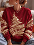 Women's Christmas tree print crew-neck sweatshirt