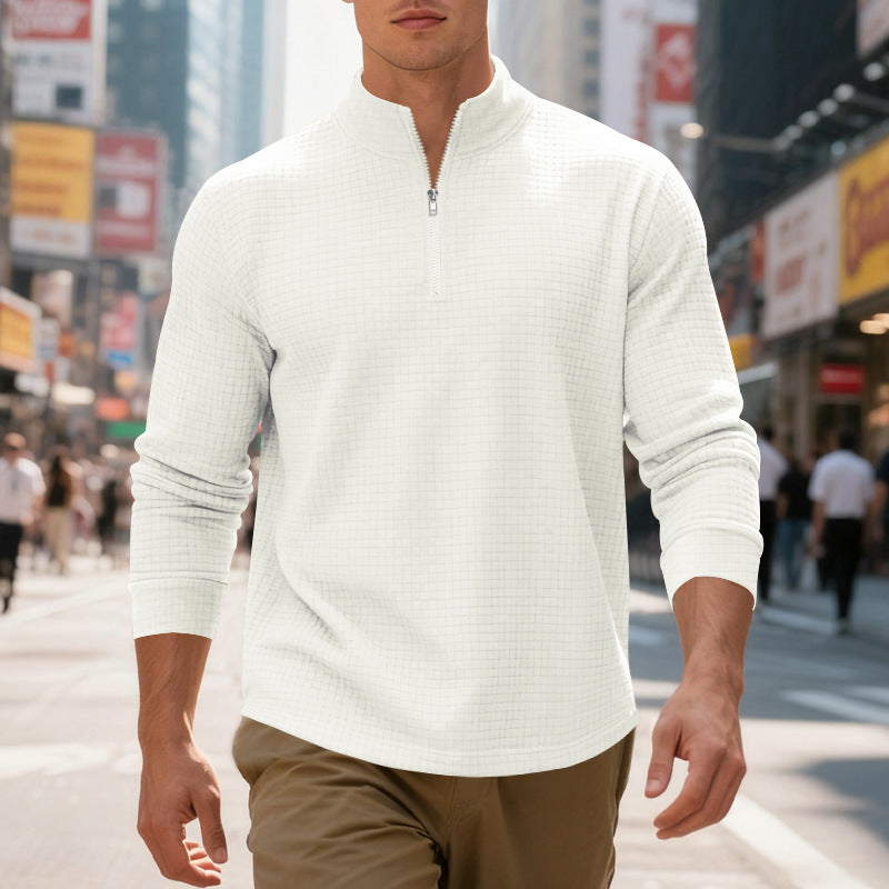Men's Solid Color Waffle Weave Pullover Sweatshirt