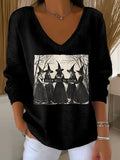 🔥Buy 2 Get 10% Off🔥Women's Vintage Girls Will Be Girls Witch Print V Neck Sweater