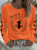 🔥HOT SALE🔥Women's Black Cat Mystical Brews Fine Potions Apothecary Print Long Sleeve T-Shirt