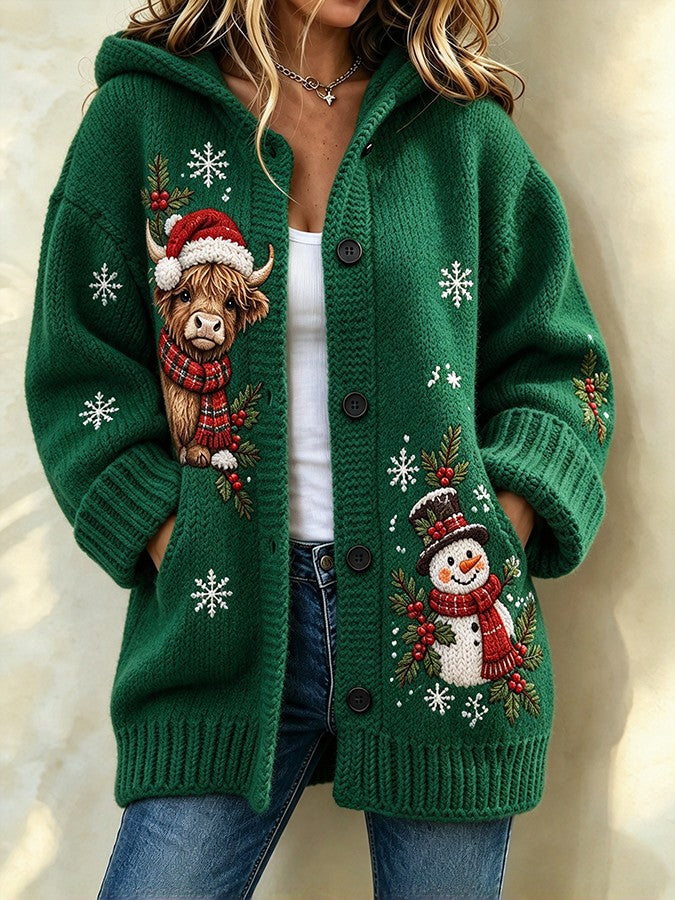 Women'S Christmas Highland Cow Print Casual Cardigan