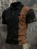 Men's Retro Color Block Pure Cotton Washed Patriot Polo Shirt
