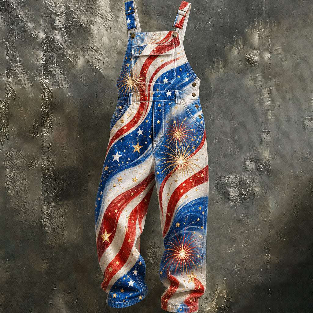Women's Summer Fashion American Independence 250th Anniversary Themed Printed cowboy Overalls