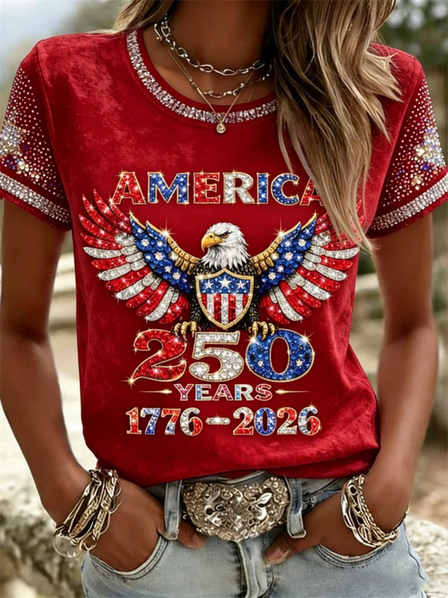 American 250th Anniversary Rhinestone Design Women's T-Shirt