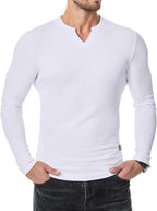 Men's Plain Casual Muscle Shirts for Men Slim Fitted T Shirt V-Neck Longline Ribbed Tees Shirts Long Sleeve Gym Workout Athletic Menswear Tops