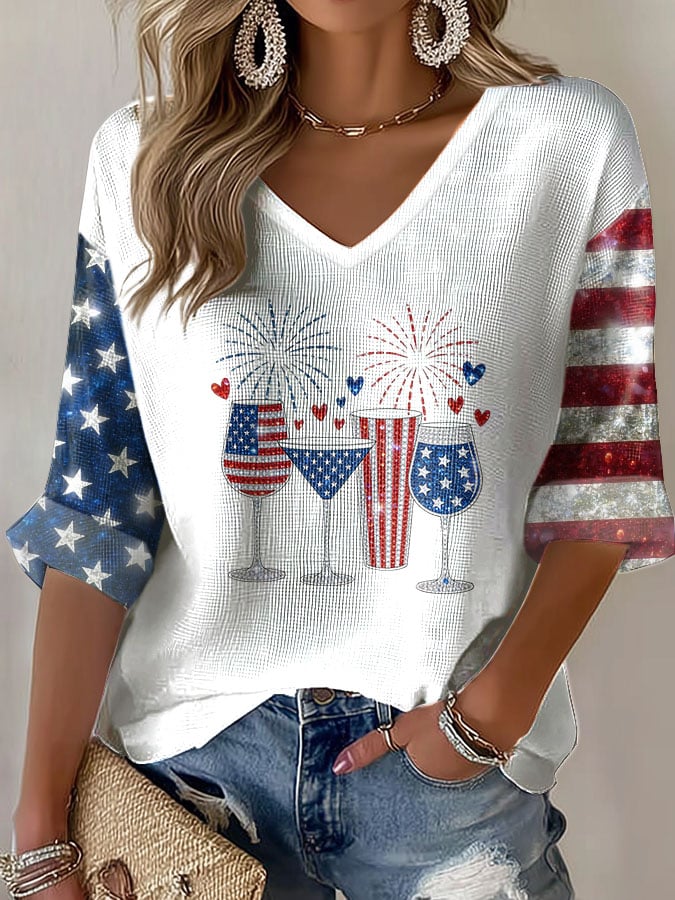 Women's Casual Printed Waffle Top