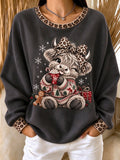 Lässiges Damen-Weihnachts-Sweatshirt mit Hochlandrind-Print und langen Ärmeln