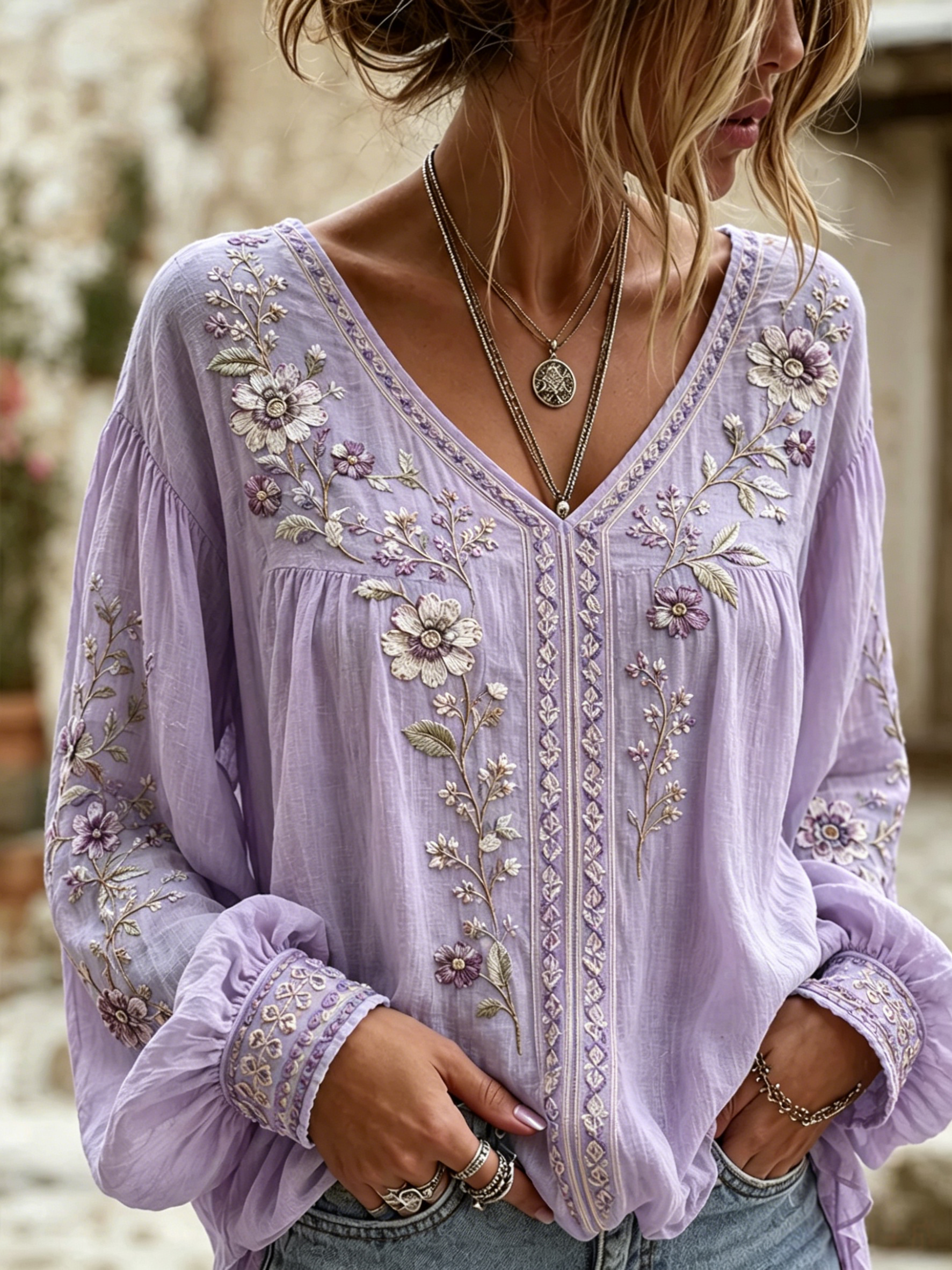 Women's floral print V-neck top
