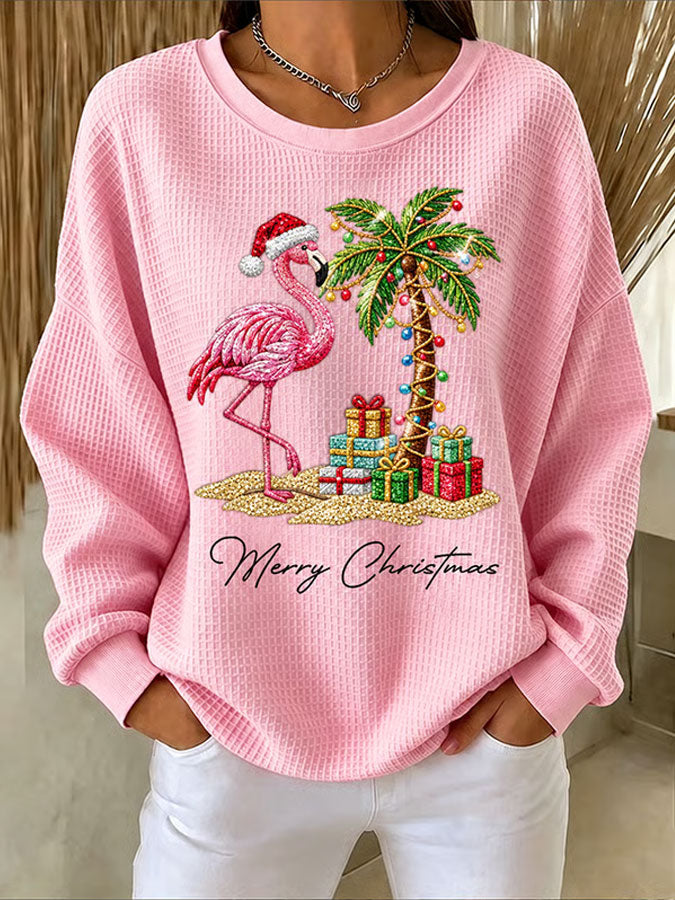 Women'S Christmas Printed Waffle Sweatshirt
