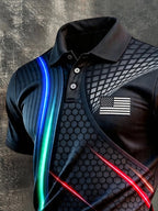 Men's Retro Patriotic Color-Block Short-Sleeve Polo Shirt