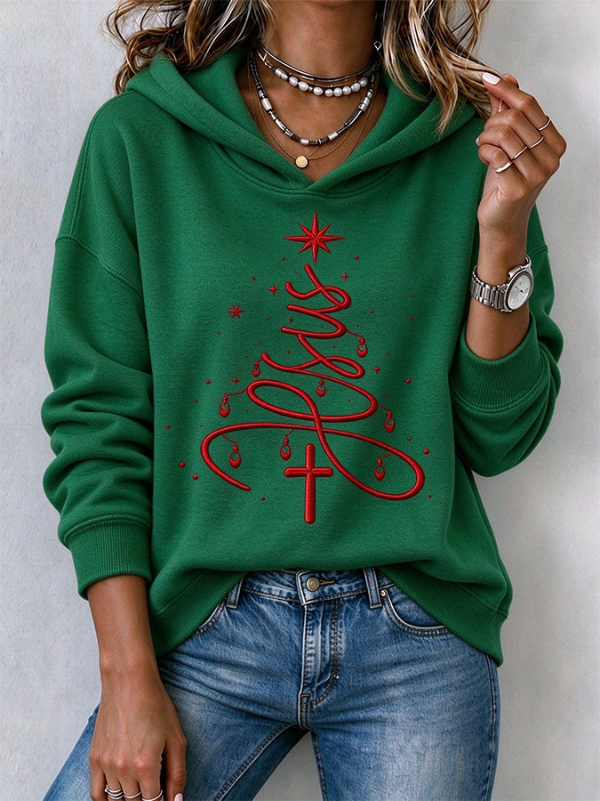 Women'S Christmas Cross Print Hoodie