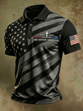 Men's One Nation Under God Cross Star Vintage American Flag Star Stripe Polo Shirt