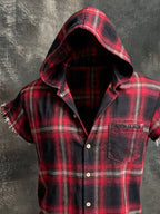 Men'S Retro Pure Cotton Distressed Short-Sleeve Hoodie T-Shirt