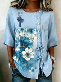 Women's Retro Floral Print Top