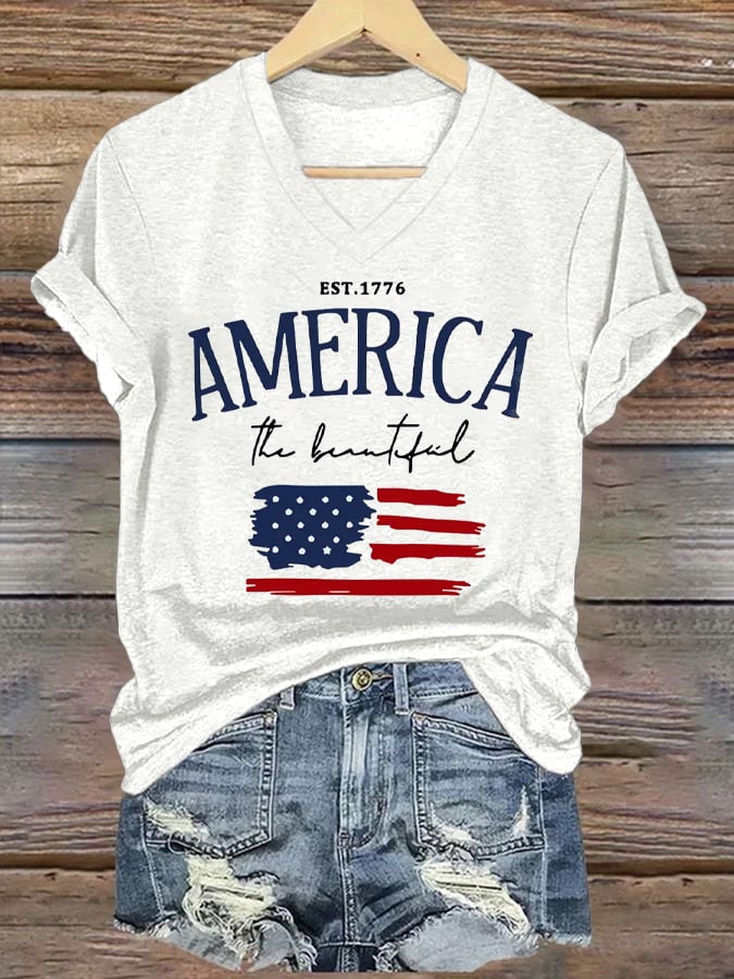 Womens Retro Independence Day 1776  Print T-Shirt