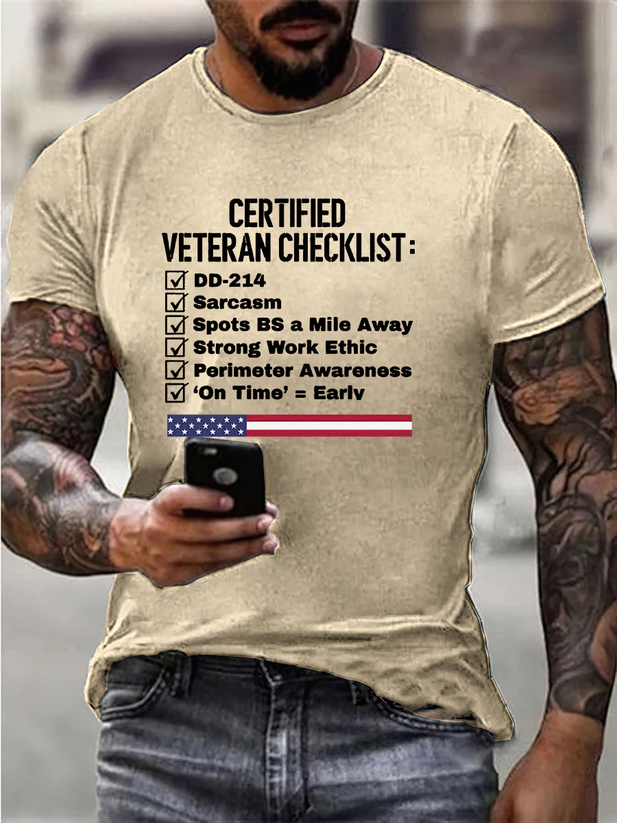 Men's Certified Veteran Checklist Print Cotton T-Shirt