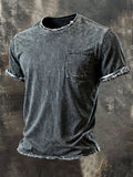 Men'S Vintage Pure Cotton Washed Crew-Neck Short-Sleeve T-Shirt With Distressed Details