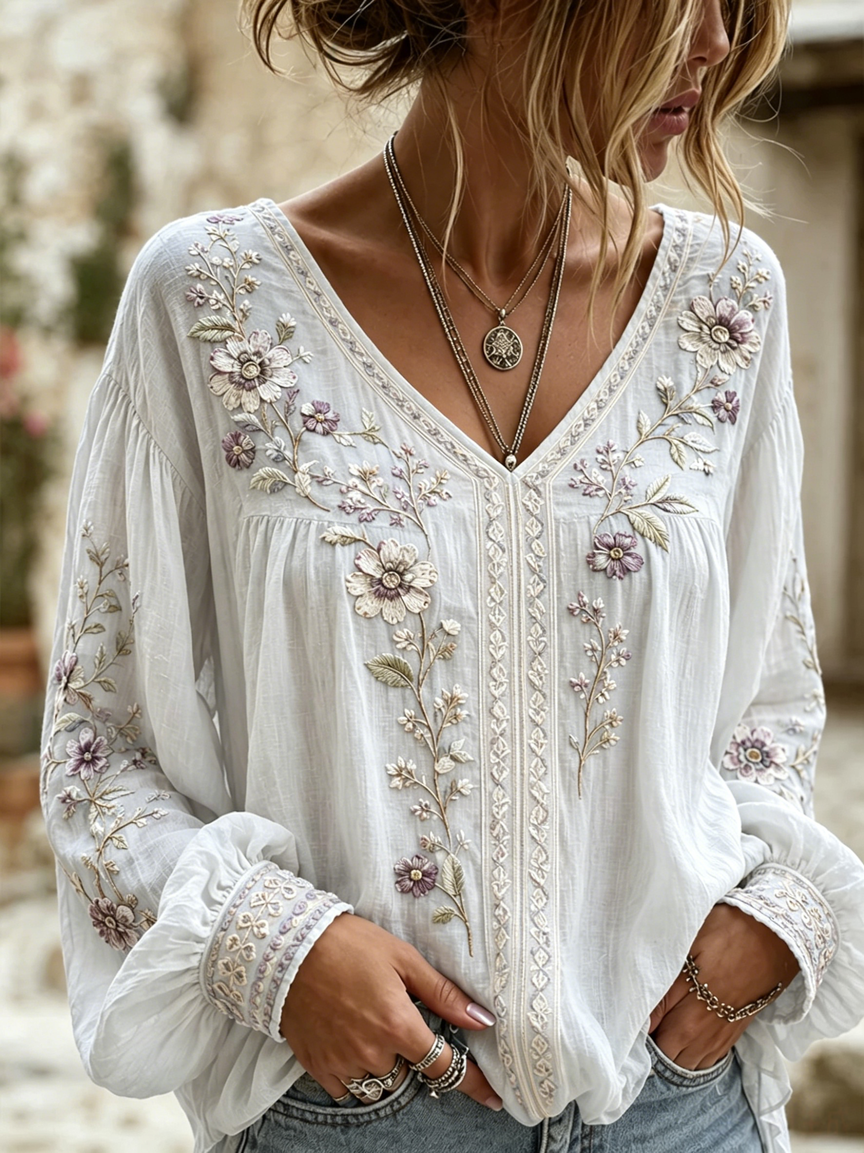 Women's floral print V-neck top
