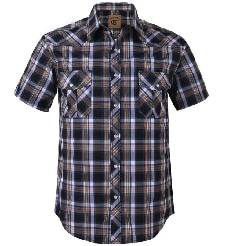 Men's Western Cowboy Short Sleeve Pearl Snap Casual Plaid Work Shirt