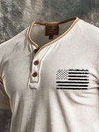 Men's Retro Color Block Waffle Patriot Henry T-Shirt