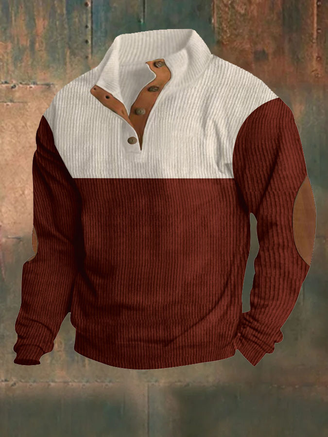 Men's Vintage Corduroy Button  Plush Sweatshirt